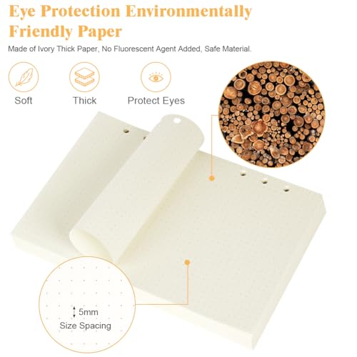 Vicloon A5 Nachfüllpapier Gepunktete, 180 Blatt Papier Nachfüllbar Notizpapier 6 Löcher Refill Paper Nachfülleinlagen, Refill Ringbucheinlagen für Notizbuch, Tagbuch, Skizze, Malerei