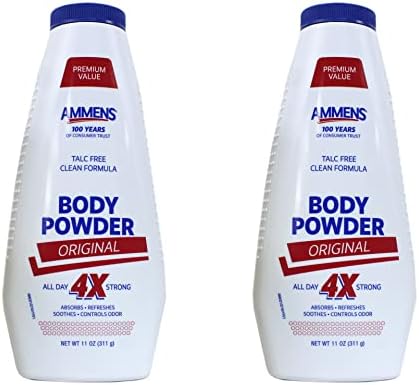 Ammens Body Powder Original โ Talc-Free Clean Formula, All-Day 4X Strong Protection, 11 oz (Pack of 2)