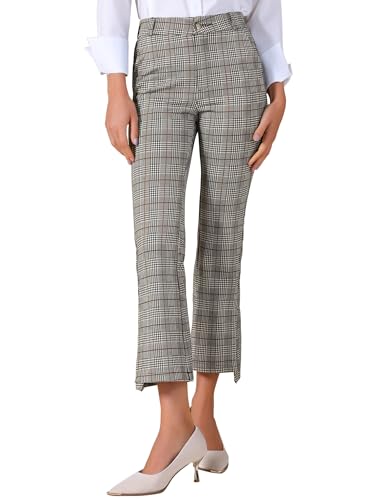 Allegra K Women's Plaid Suit Pants High Waist Side Slit Business Office Trousers with Pockets