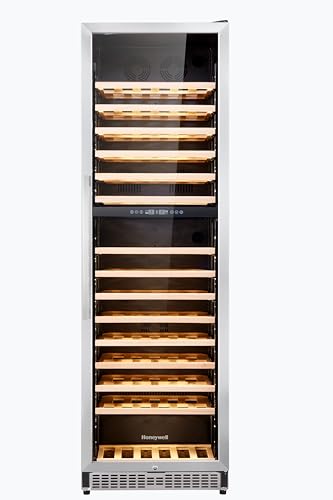 Honeywell 174 Bottle Dual Zone Compressor Wine Cooler Refrigerator, Large Freestanding Wine Cellar For Red, White, Champagne or Sparkling Wine, Digital Temperature Control, Stainless Steel on Fridge.com