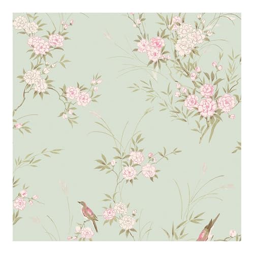 Shabby Chic By Rachel Ashwell Bird Chinoiserie Green Floral Wallpaper