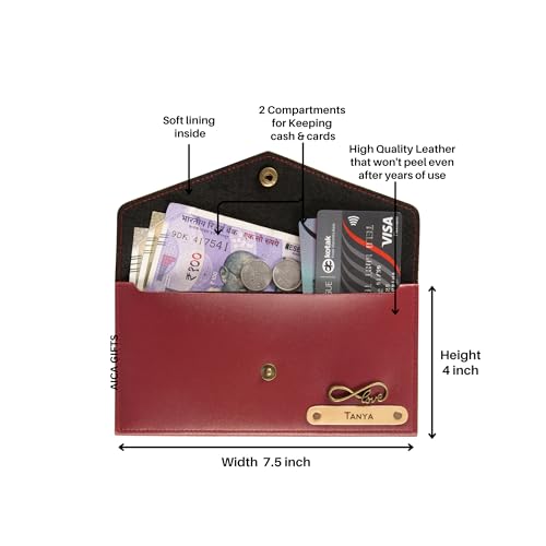 Image of AICA Personalized Name & Charm Leather Womens Wallet (Wine) | Customized Gifts for Women Girls | Gifts for Women | Wallet for Woman | Diwali Gifts | Wallet for Women | Corporate Gifts for Staff
