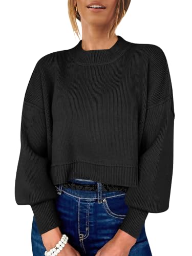 Image of ANRABESS Cropped Sweaters for Women Long Sleeve Oversized Fall Outfits