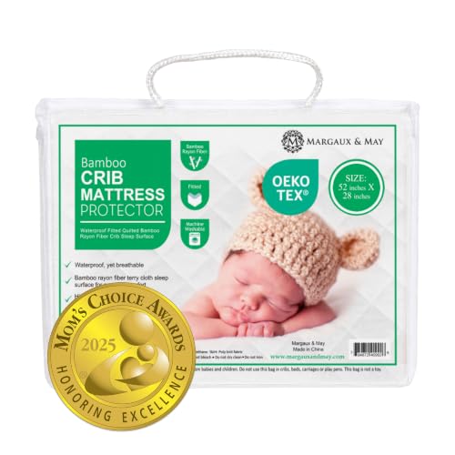 Image of Margaux & May Waterproof Crib Mattress Protector, Oeko-TEX® Certified | Fitted, 28" x 52", Standard Crib Size, Mattress Protector Pad, Highly Absorbent Quilted Cover, Noiseless