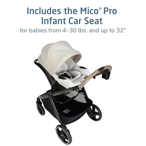 Image of Maxi-Cosi Zelia Pro 5-in-1 Travel System with Mico Pro Infant Car Seat and Baby Stroller Combo, Reversible Seat, Large Wheels, Adjustable Handle, Newborn to Toddler, Lightweight, Classic Oat