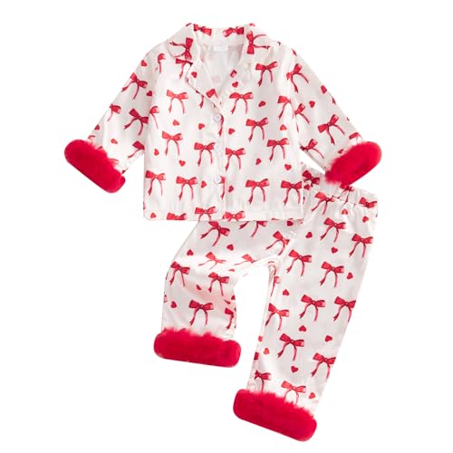 Kuriozud Toddler Girl Pajamas Valentines Day Baby Silk Satin