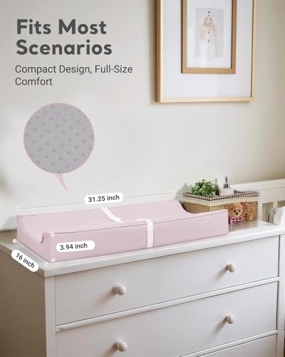 Vegan Leather Waterproof Baby Changing Pad - Wipeable, Extra Thick & Portable & Non-Slip Diaper Mat for Dresser, Crib, Travel | Soft & Safe (Pink)