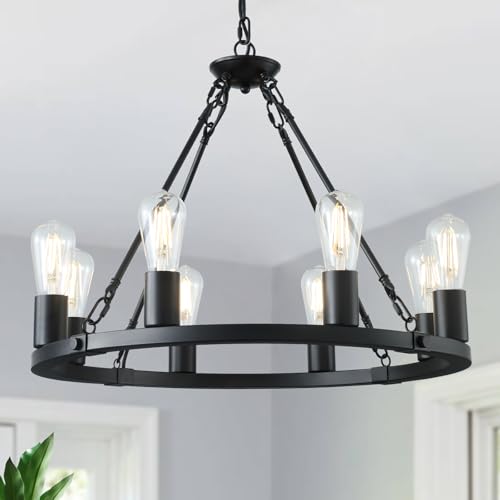 GYNAZIX Wagon Wheel Chandelier 8-Light Black Dining Room Light Fixture by GYNAZIX - Used condition - US$63.99