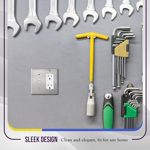 Image of ENERLITES Combination Toggle Light Switch or Decorator Switch Metal Wall Plate, Corrosive Resistant, Size 2-Gang 4.50 inch x 4.57 inch, 771131, 430 Stainless Steel, UL Listed, Silver