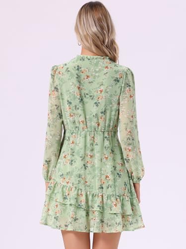 Image of Allegra K Women's Spring Dresses 2026 Tie V Neck Semi Sheer Long Sleeve Layered Tiered Chiffon Mini Floral Dress
