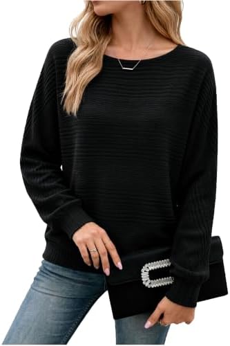 Ryhula Pullover Damen Herbst Winter Strickpullover Elegant Basic Sweatshirt | Langarmshirt, leicht & elastisch, Rundhals, strukturierte Oberfläche mit Rippdetails, überschnittene S