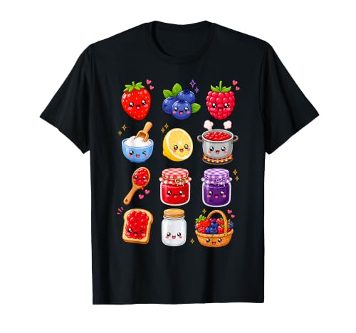 Confiture de Baies Kawaii | Conserves de Fraises et de myrtilles T-Shirt