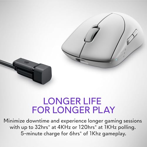 Alienware AW720M Tri-Mode Wireless Gaming Mouse - 2.4GHz Wireless, Bluetooth 5.1, 26,000 DPI, 8-Fully Programmable Buttons, Magnetic Snap Charging Adapter USB-A to USB-C Cable - Lunar Light - image 6