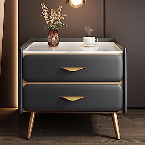 Moderna mesita de noche de madera asequible, mesa auxiliar contemporánea, mesa de acento contemporáneo, parte superior de mármol negro, 45 cm, muebles de dormitorio elegantes para decoración del hogar