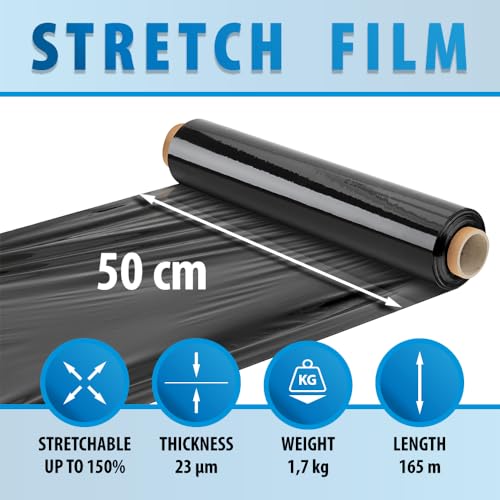 OFFICE PRODUCTS Stretchfolie / 1 Rolle/Palettfolie Handstretchfolie/ 1,7 kg Netto, Breite 500 mm, 23 µm, Schwarz/Strechfolienrolle Wickelfolie Packfolie und Umzug/Verpackungsfolie