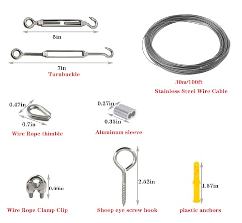 1/16 Wire Rope Kit,Vinyl Coated Aircraft Cable,7x7 Strand Core with Turnbuckles,Crimping Loop Sleeve,Cable Clip Clamp for String Light Hanging,Garden Wire,Clotheslines by Roxanned - Image 2