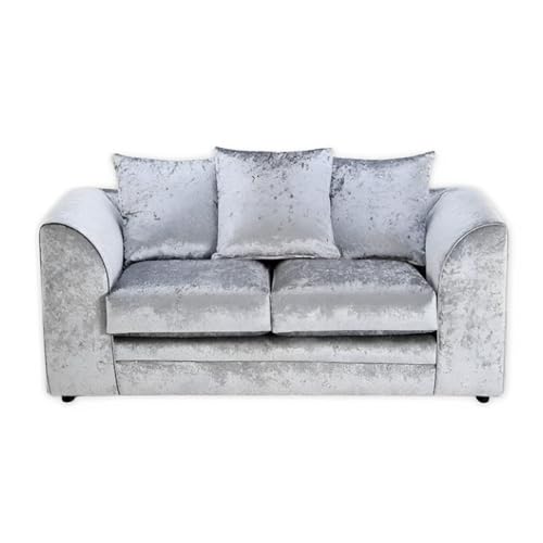Illinios Silver Crush Velvet 2-Seater Sofa – Compact Velvet Sofa for Modern Homes | Soft Upholstery | Stylish & Comfortable Seating | Elegant Living Room Sofa | Sofas and Beds UK