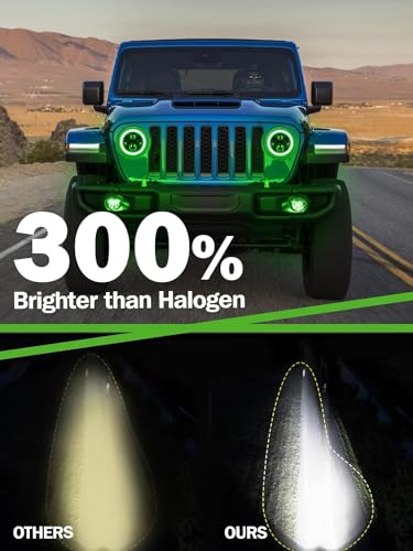 image for UNI-SHINE 7 inch Green Halo led Headlight Hi/Lo Beam with Amber Turn S