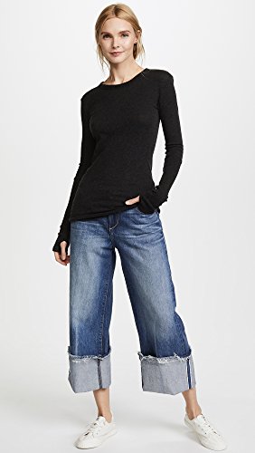 Image of Enza Costa Women's Cashmere Blend Cuffed Crew Top with Thumbholes