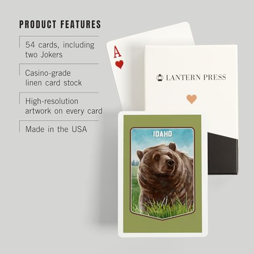 Lantern Press Idaho, Acuarela Oso Grizzly, 52 Naipes Póker miniatura 3