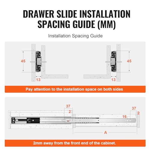 VEVOR Soft Close Drawer Slides 6 Pairs 16 Inch, Heavy Duty Full Extension Side Mount Ball Bearing Drawer Glides Kitchen Cabinet Rails, 100LB Load Capacity by VEVOR - Image 6