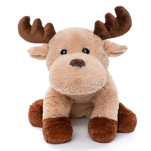 WEIGEDU Plüsch Elch Hirsch 32 cm Weiches Kuscheltier Rentier mit Geweih Beige & Braun Sitzendes oder liegendes Stofftier für Kinder Spielzeug & Deko