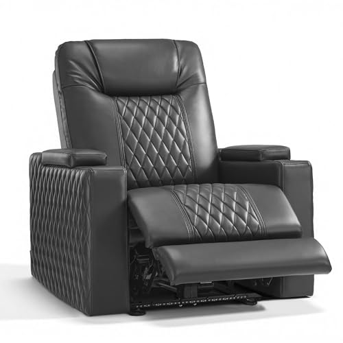 MCombo Oversized Power Recliner Chair with Adjustable Headrest & LED Light for Adults, Zero Gravity Recliner with USB & Type C Ports, Cup Holders for Living Room & Home Theater, Faux Leather HTS401