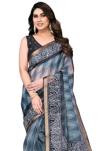 Image of MIRCHI FASHION Kota Doria Cotton Saree with Blouse Piece | Paisley Block Printed Saree for Women | Traditional Ethnic Daily Wear Summer Saree