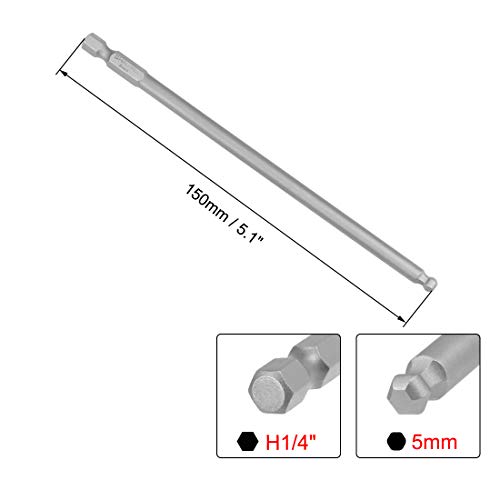 Uxcell H5 (5Mm) Ball End Screwdriver Bits, S2 Steel Magnetic 5.1 Inch Long Drill Bit With 1/4 Inch Hex Shank #TOP1