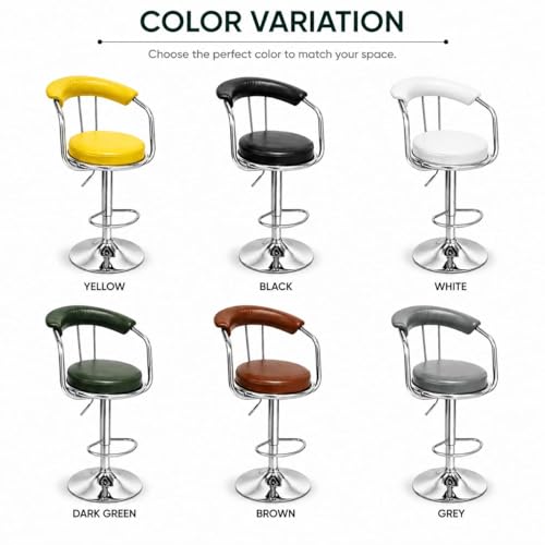 Image of Kemon Modern Adjustable Swivel Bar Stool Chair with Backrest, PU Leather Hydraulic Counter Stool with Footrest for Kitchen Island, Cafe & Home Bar (1, Yellow, Round Barrel Stool)