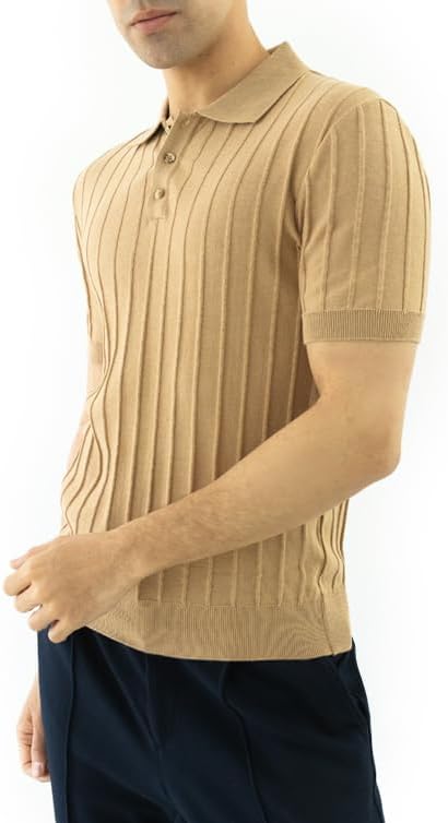 Arber Men's Textured Knit 100% Cotton Polo Shirt, Breathable Lightweight Summer Short Sleeve Tee - Image 6