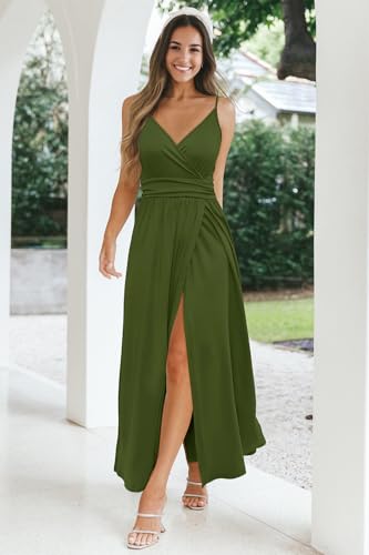 Image of Newshows Women's 2026 Lightweight Summer Wedding Guest Beach Vacation Casual V Neck Split Flowy Maxi Dress