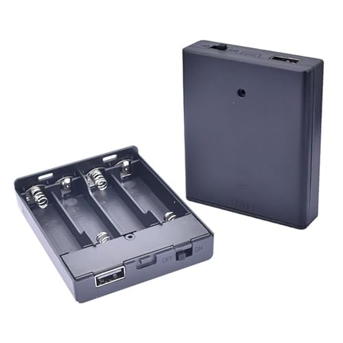 2 STK 4 AA Batteriehalter mit USB-Anschluss, 2 STK 4 x 1,5 V AA Batteriehalter-Gehäuse AN/AUS (Schwarz)