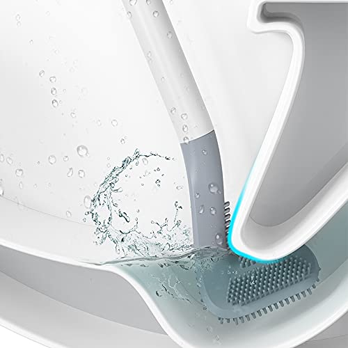 Image of Toilet Brush, Long Handle Golf Toilet Brush with Holder 360 Deep Cleaning Flexible Silicone Toilet Cleaner Brush Wall Mounted for Bathroom (Green)