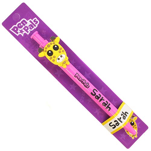 Stands Out, Supplying Outstanding Gifts Sarah Girls Personalised Pink Retractable Pen With a Fun Giraffe Character With Blue Ink