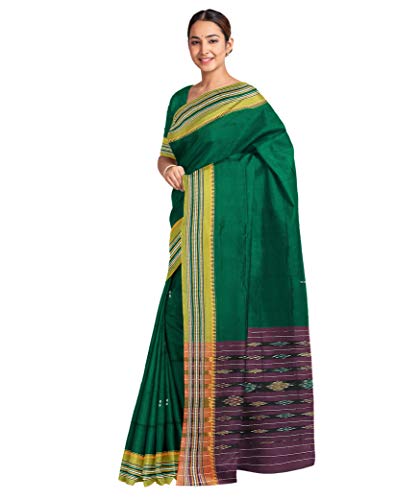 Image of Odisha Sambalpuri Handloom Ikat Women's Cotton Saree, Odisha Handloom Handmade Pure Cotton Khandua Saree, Ikkat Orissa Traditional Handloom Saree Without Blouse