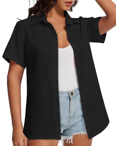 Image of Women Hawaiian Shirt Button Down Summer Tops Beach Short Sleeve Blouse