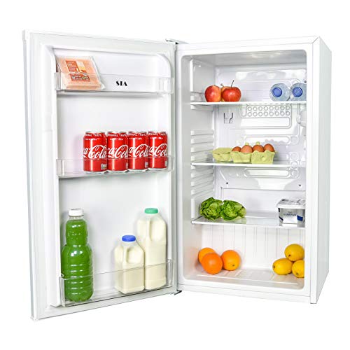 SIA LFS01WH 48cm White Freestanding 91L Undercounter Larder Fridge with Reversible Door, Adjustable Legs, 6 Setting Temperature Control and Recessed Handle