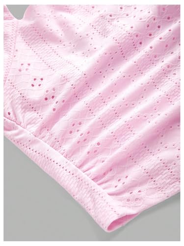 Image of Floerns Girl's Eyelet Embroidery Sleeveless Halter Vest Solid Ruched Crop Tank Top