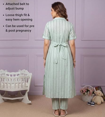 Image of DUMMY SHAPE Feeding Dresses for Women Full Set | Cotton Blend Maternity Kurta Pant Suit with Dual Nursing Zippers, Side Pocket to Pre & Post Pregnancy | Mom to Be Gifts