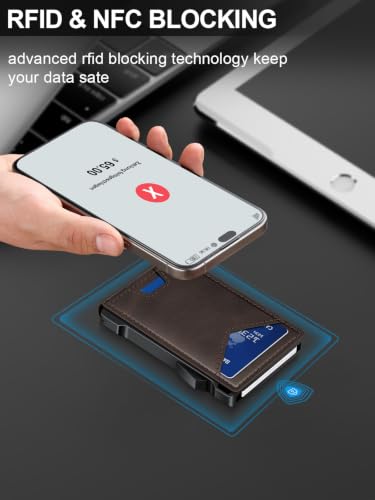 Image of Wallet for Men RFID Wallet with 2 ID Windows & Money Clip, Slim Card Holder | 10-12 Cards Bifold Minimalist Smart Pop Up Wallet for Front Pocket Compact Metal Credit Card Holder Birthday Gifts for Men