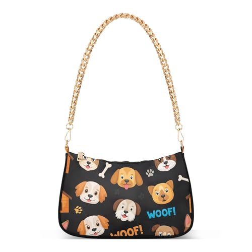 Cartoon Cute Brown Dogs Black Shoulder Handbag Aesthetic for Women Hobo Purse Clutch Chain Strap Zipper Purses Cute