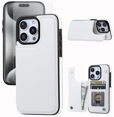 JOYAKI Compatible with iPhone 15 Pro 6.1” Wallet Case +1 Screen Protector, Slim Protective case with Card Holder, PU Leather Kickstand Card Slots Case iPhone 15 pro(6.1