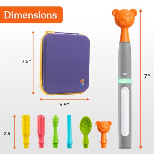 Image of Special Supplies Buzz Buddy Oral Motor Stimulation kit with 6 Soft Textured Interchangeable Heads, Calm Sensory Needs, Support Speech, and Stimulate Self Feeding, Gentle Vibrations (Grey)