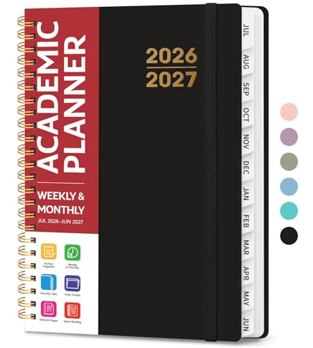 Planner 2026-2027 for Women & Men, Academic Monthly and Weekly Calendar Planner, Jul 2026 - Jun 2027, A5 (6.3" x 8.5"), Teacher Student Planning Book with Tabs, Ideal for Office School Supplies - Black