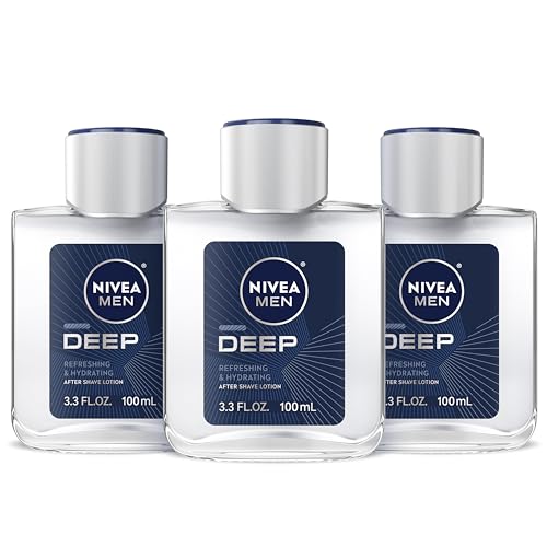 NIVEA MEN Deep Refreshing and Hydrating After Shave Lotion, Aftershave Lotion for Men Soothes Shave Irritation, 3.3 Fl Oz Bottle, Pack of 3