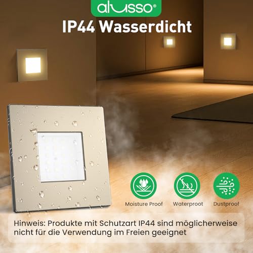 ALUSSO® 6er Set LED Treppenbeleuchtung 230V Dimmbar 3CCT Warmweiß Neutralweiß Kaltweiß Treppenlicht, 3WT 0.5W 1.5W 2.5W IP44 Treppenstufenbeleuchtung Treppenleuchte Wandeinbauleuchte, Eckig Nickel