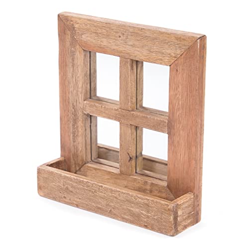 DESIGN DELIGHTS WANDSPIEGEL Vintago | mit Ablage, 40 cm, Mahagoni Holz | Holzspiegel mit Fach, Badezimmerspiegel, rechteckiger Flurspiegel mit Wandregal