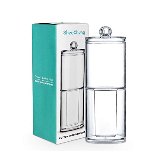 Sheechung Qtip Holder Dispenser Set - Apothecary Jars Bathroom Clear Plastic Acrylic For Cotton Balls,Cotton Swabs,Q-Tips,Cotton Rounds,Makeup Pads Storage Canister #TOP5