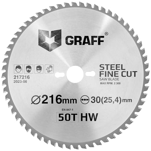 GRAFF Disco Sierra Circular 216 x 30 mm - Metal, Aluminio, Acero Dulce, Tubos de Metal - Disco Sierra Circular para Sierra Ingletadora, Sierra de Repuesto